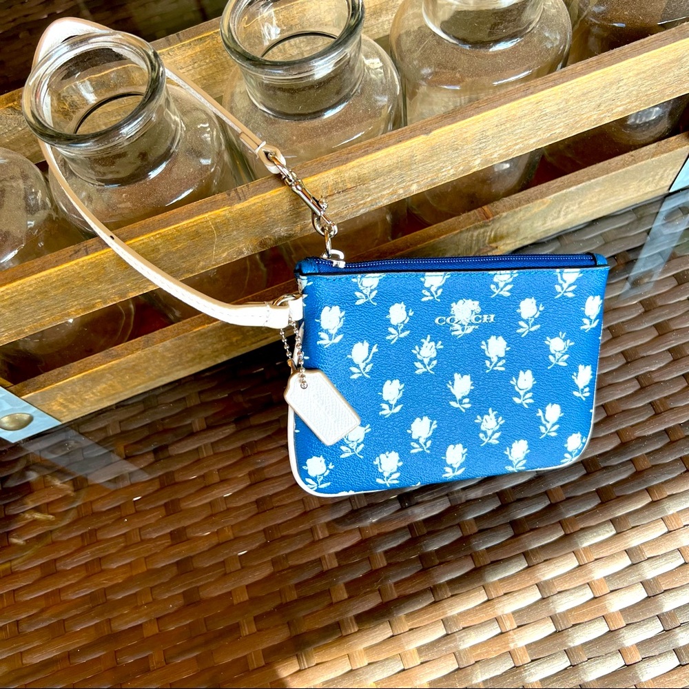 Blue with White Floral Rose Coach Wristlet Charm